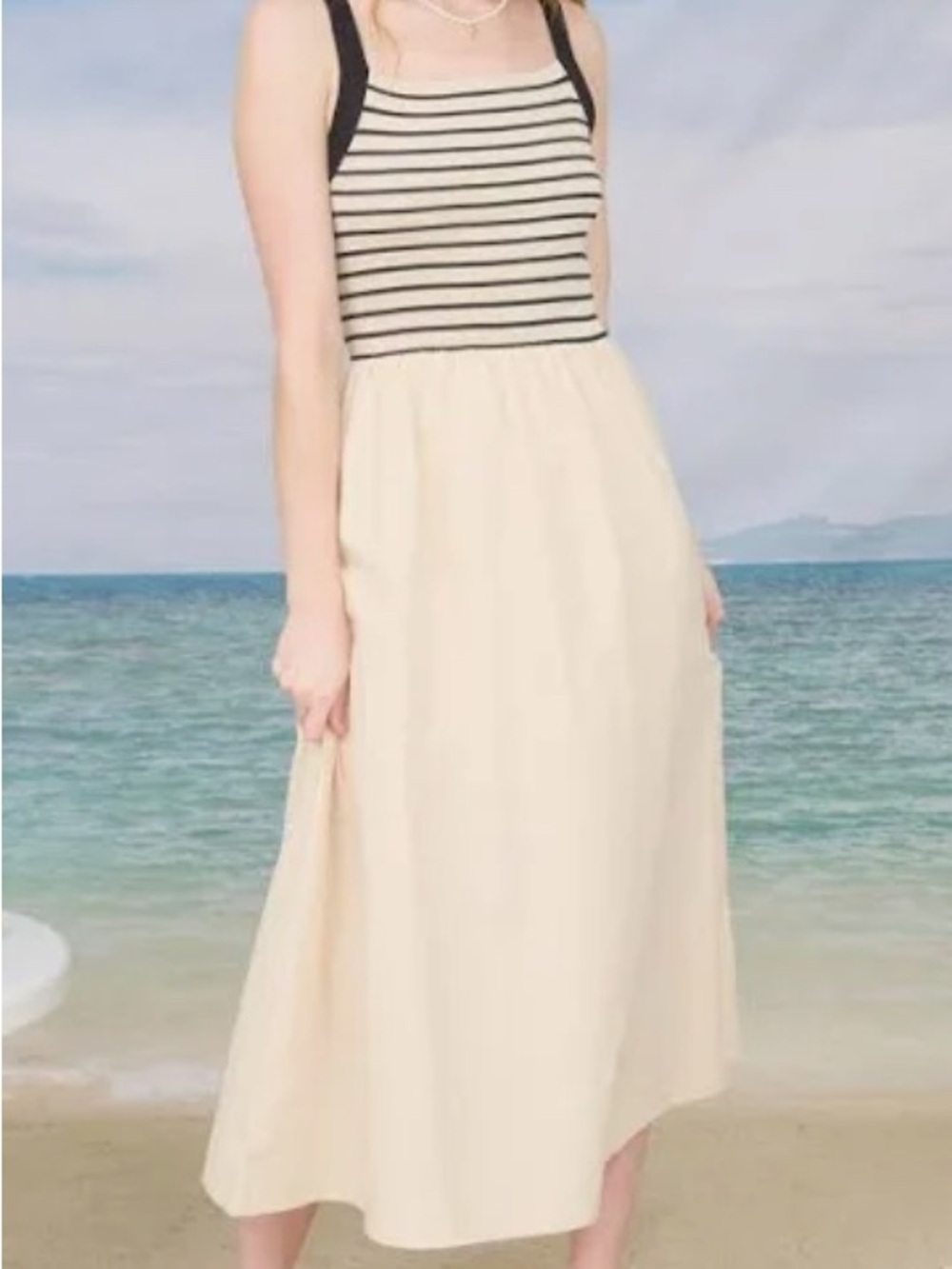 N.Y.L.A. Cream Maxi Dress with Black Strappy Accents